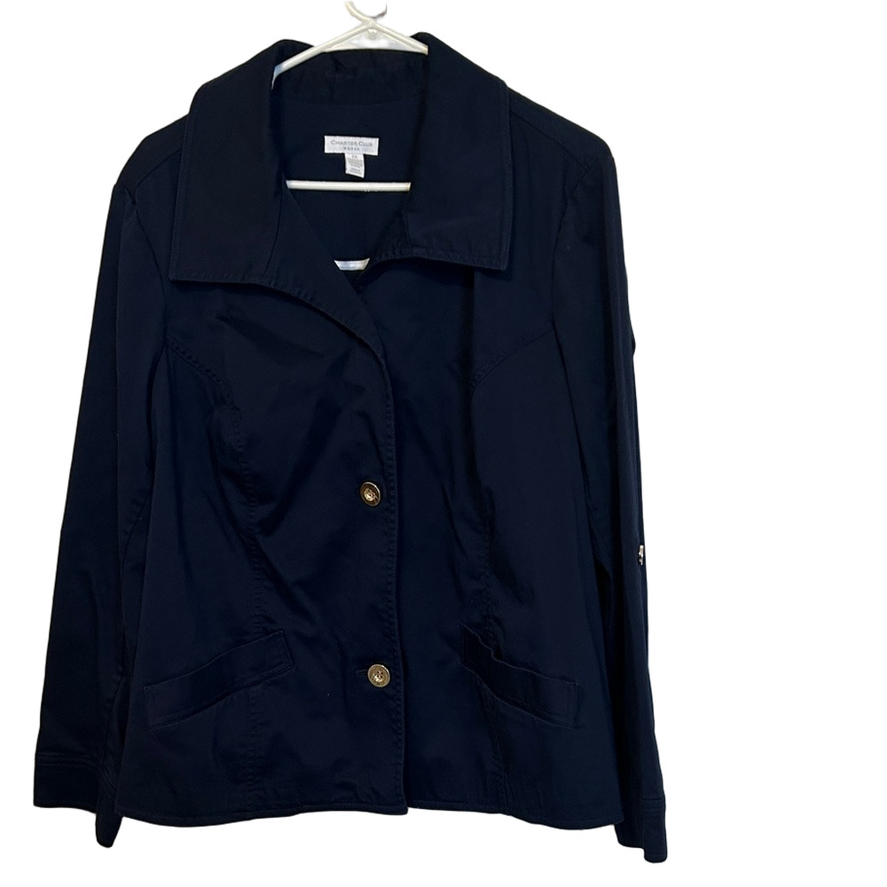 🐞Charter Club Dark Navy Button Front Blazer Jacket size 2X GUC